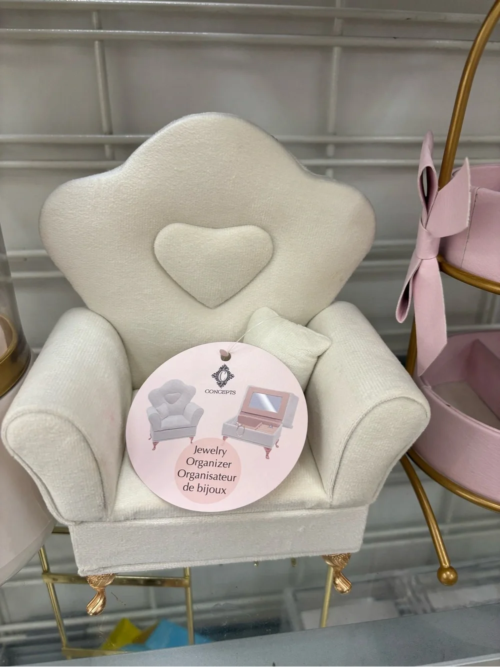 Mini Creme Jewelry Organizer with Heart Accent